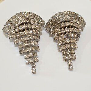 Vintage Designer Art Deco MASI Rhinestone Cascade Silver Signed Shoe Clip Pair